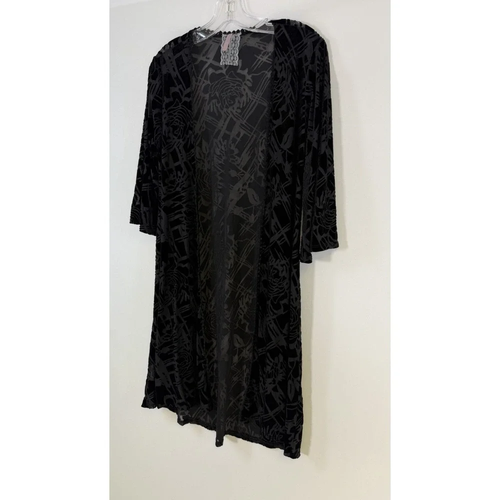 Anthropologie Mauve Black Burnout Velvet Kimono Whimsigoth Boho Festival Sz L